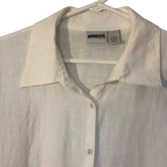 Chicos White 100% Linen Shirt Womens Size 3 Relaxed Fit Button-Up Sleeve - Picture 3 of 13